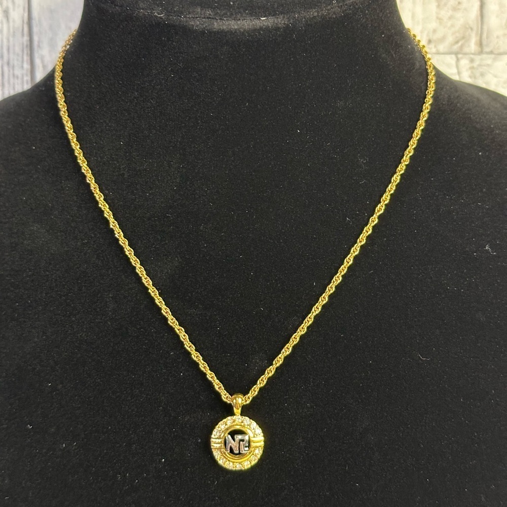 NINA RICCI gold plated logo rope chain necklace